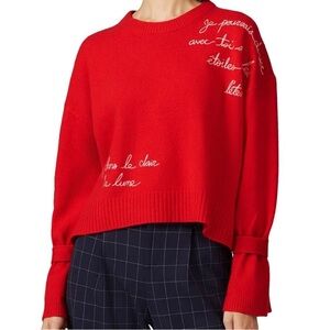 Cinq à Sept Red Script Crew Neck Sweater